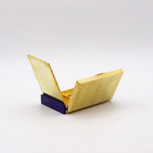 American 1935 Art Deco Box In 14Kt Gold And Gilt Sterling With Blue Lapis Lazuli