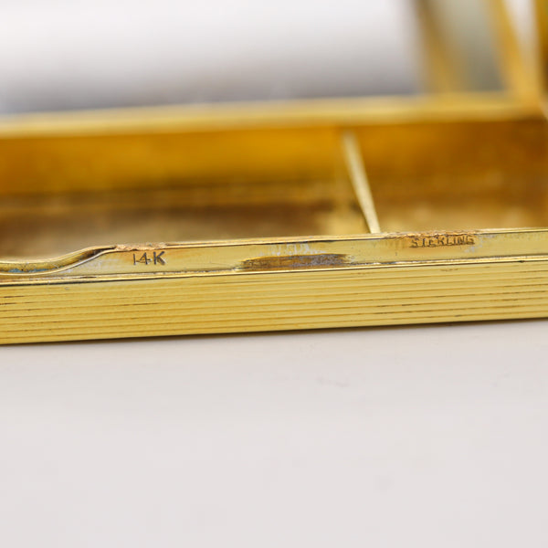 American 1935 Art Deco Box In 14Kt Gold And Gilt Sterling With Blue Lapis Lazuli