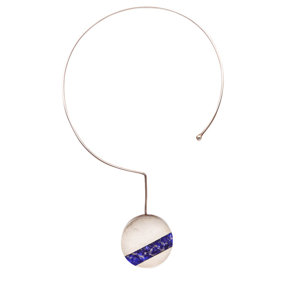 -Poul Trige Sørresiig 1966 Denmark Wire Necklace In .925 Sterling Silver with Sodalite