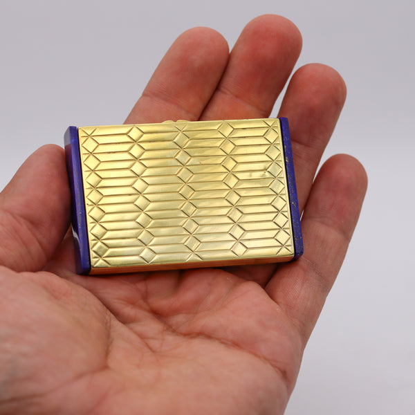 American 1935 Art Deco Box In 14Kt Gold And Gilt Sterling With Blue Lapis Lazuli