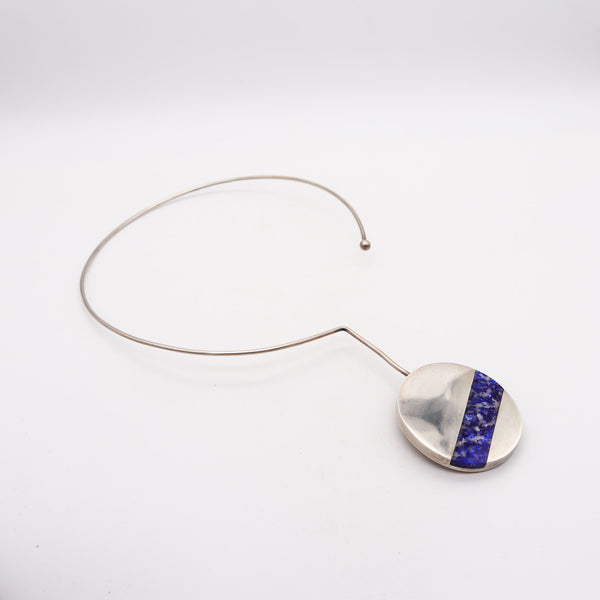 -Poul Trige Sørresiig 1966 Denmark Wire Necklace In .925 Sterling Silver with Sodalite