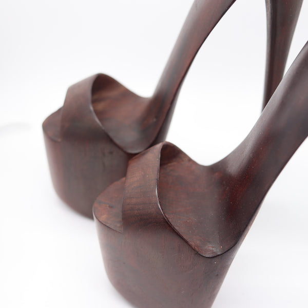 HIGH-RISE Shoes Mid Century Modernist 1960 Bookends In Carved Precious Wood