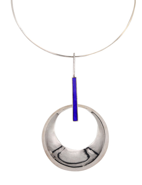 -Orlando Orlandini 1970 Italy Enameled Geometric Necklace In .925 Sterling Silver