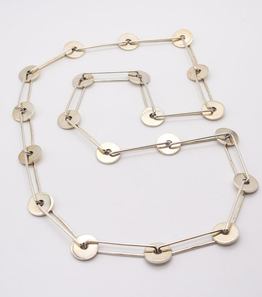 ANTONIO FALLACI 1970 Italy Geometric Modernist Long Sautoir In .925 Sterling Silver