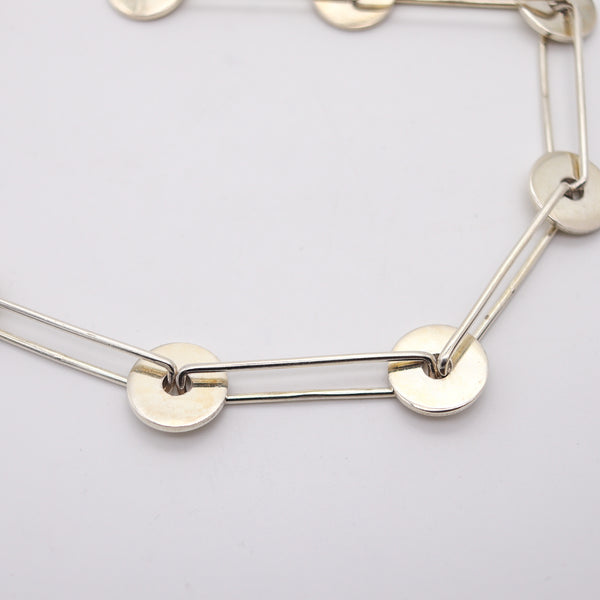 ANTONIO FALLACI 1970 Italy Geometric Modernist Long Sautoir In .925 Sterling Silver