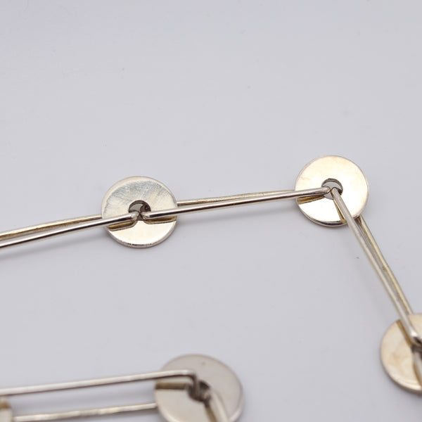 ANTONIO FALLACI 1970 Italy Geometric Modernist Long Sautoir In .925 Sterling Silver