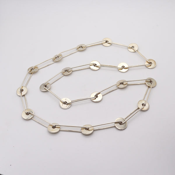 ANTONIO FALLACI 1970 Italy Geometric Modernist Long Sautoir In .925 Sterling Silver
