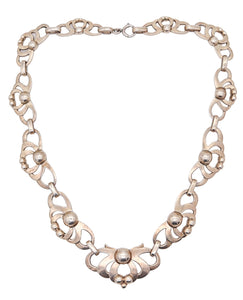 KALO Chicago 1910 Art & Craft Sculptural Graduated Necklace In .925 Sterling Silver
