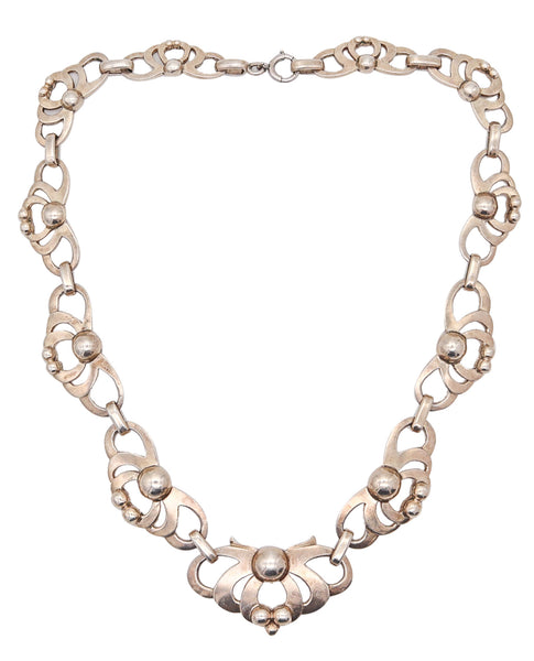 KALO Chicago 1910 Art & Craft Sculptural Graduated Necklace In .925 Sterling Silver