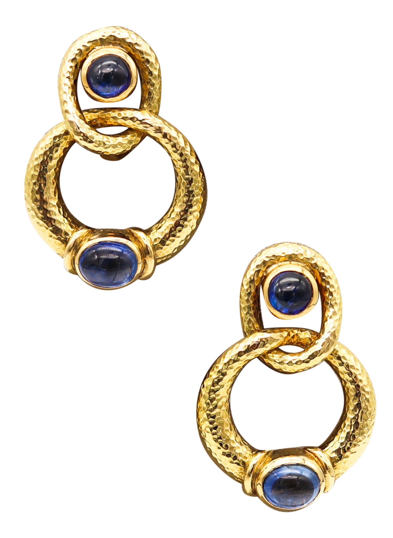 -David Webb 1970 Dangle Clips-on Earrings In 18Kt Gold With 7.34 Ctw Sapphires