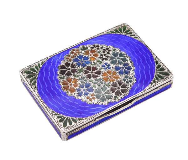 Austrian 1925 Art Deco Plique à jour Enameled Box In 900 Sterling Silver