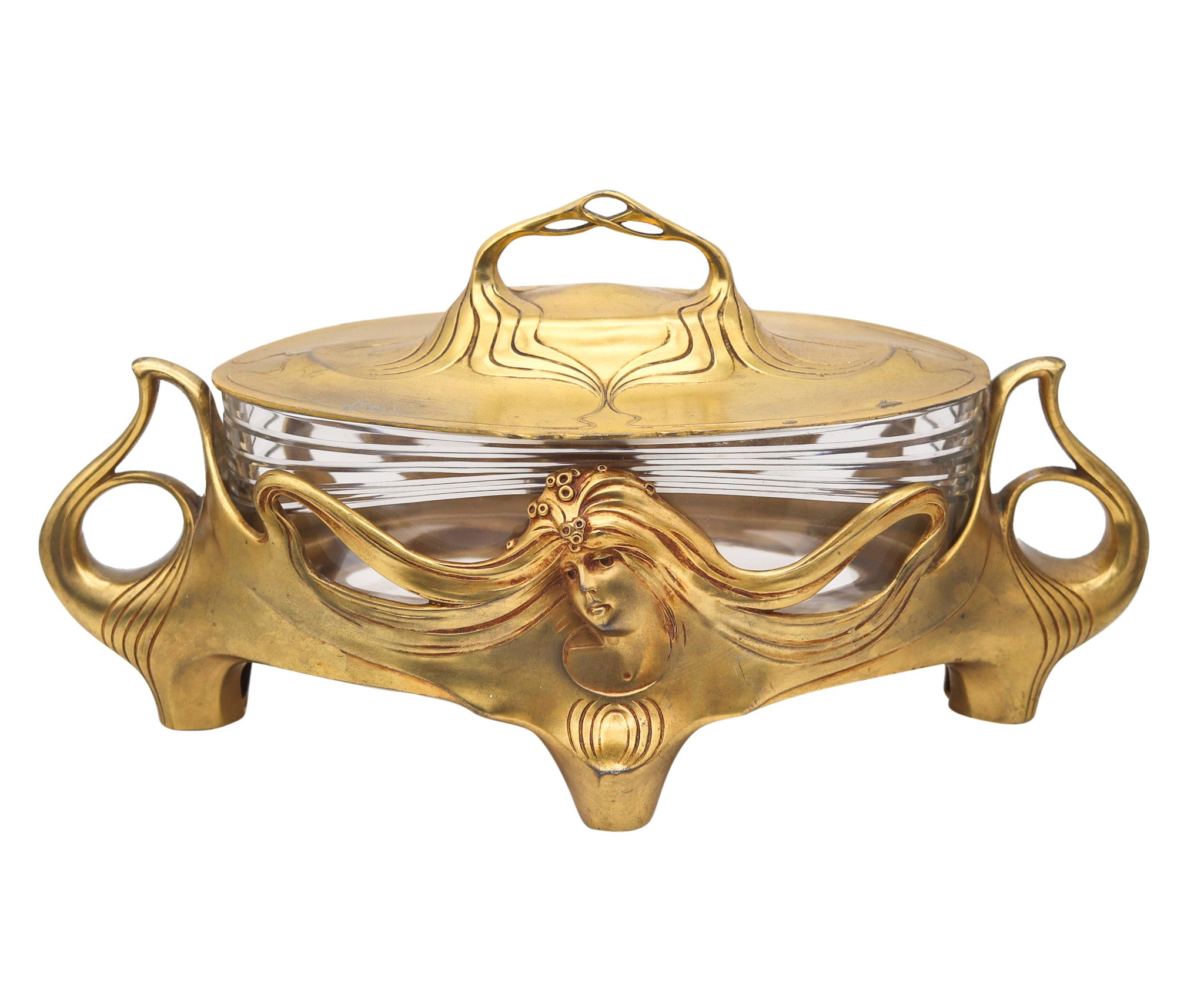 GERMANY 1900 Orivit Jugendstil Covered Centerpiece In Gilded Bronze With Crystal