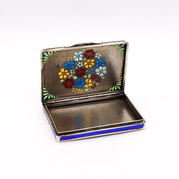 Austrian 1925 Art Deco Plique à jour Enameled Box In 900 Sterling Silver