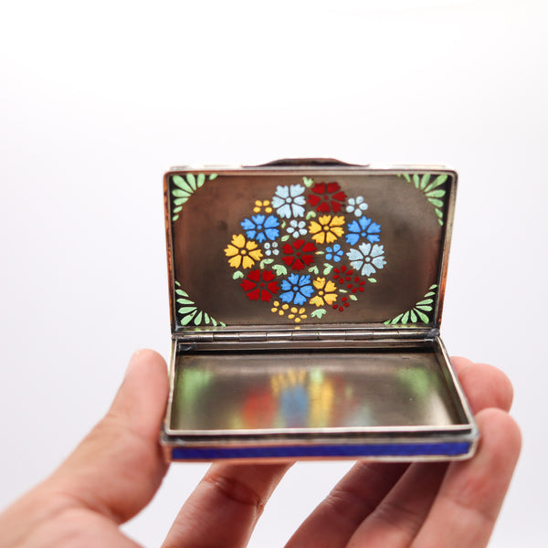 Austrian 1925 Art Deco Plique à jour Enameled Box In 900 Sterling Silver