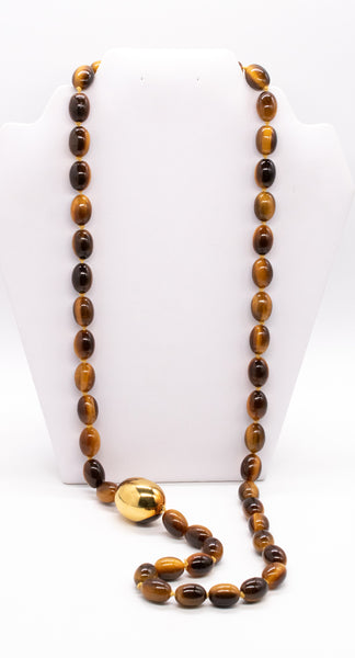 -Tiffany Co 1977 Angela Cummings Sautoir Necklace In 18Kt Gold With Tiger Eye Quartz