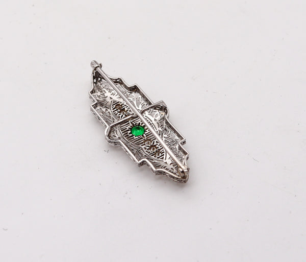 -Kohn Co. 1925 Art Deco Brooch In 14Kt Gold With Diamonds And Green Garnet