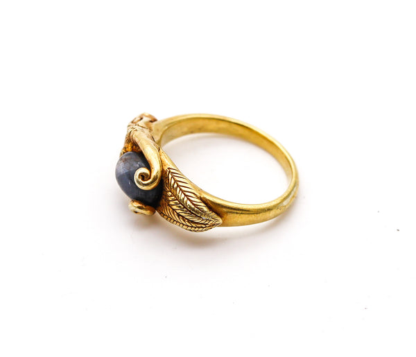 -Victorian 1860 Ancient Revival Ram Ring In 22Kt Yellow Gold With a Sapphire