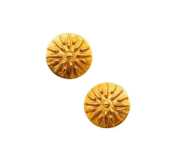 -Zolotas Greece Round Sunburst Studs Earrings in Solid 18Kt Yellow Gold