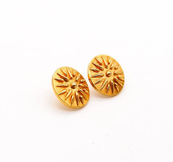 -Zolotas Greece Round Sunburst Studs Earrings in Solid 18Kt Yellow Gold