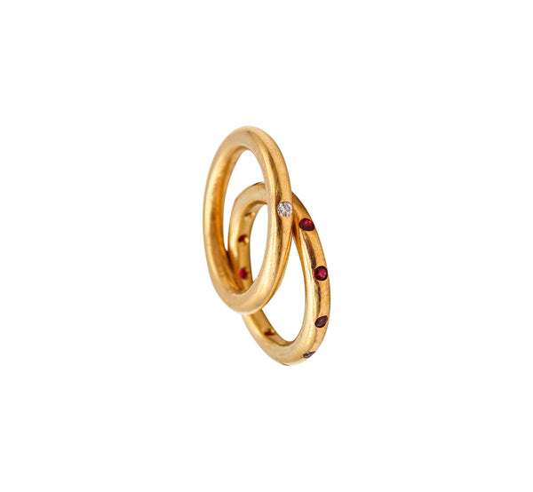 REINSTEIN ROSS Stackable Duo Rings In 20Kt Yellow Gold With Rubies & Diamond