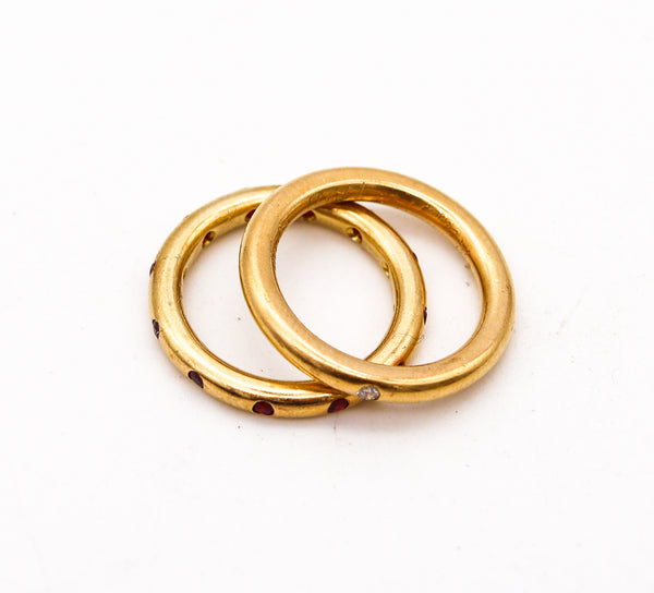 REINSTEIN ROSS Stackable Duo Rings In 20Kt Yellow Gold With Rubies & Diamond