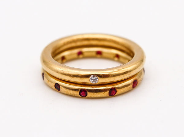 REINSTEIN ROSS Stackable Duo Rings In 20Kt Yellow Gold With Rubies & Diamond