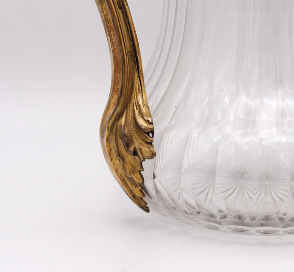 LEON LAPAR Paris 1895 Claret Wine Ewer Pitcher In Cut Crystal & Gilt .950 Sterling