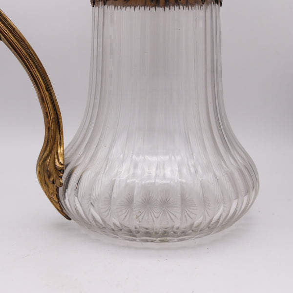 LEON LAPAR Paris 1895 Claret Wine Ewer Pitcher In Cut Crystal & Gilt .950 Sterling