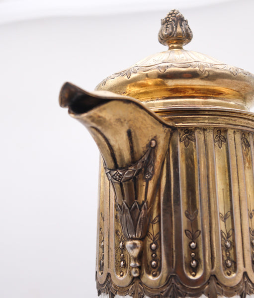 LEON LAPAR Paris 1895 Claret Wine Ewer Pitcher In Cut Crystal & Gilt .950 Sterling