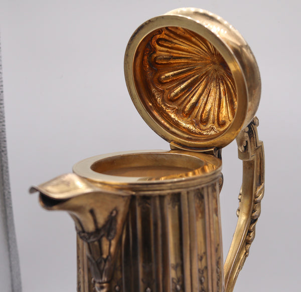 LEON LAPAR Paris 1895 Claret Wine Ewer Pitcher In Cut Crystal & Gilt .950 Sterling