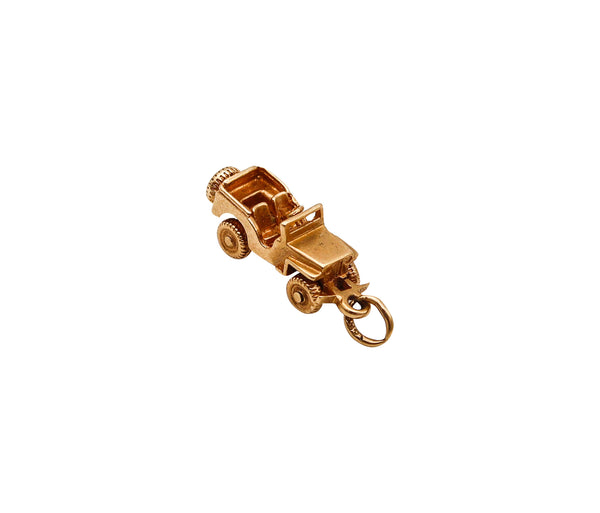 -Retro 1940 Miniature Military JEEP Pendant Charm in Solid 14Kt Yellow Gold