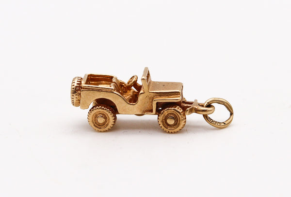 -Retro 1940 Miniature Military JEEP Pendant Charm in Solid 14Kt Yellow Gold