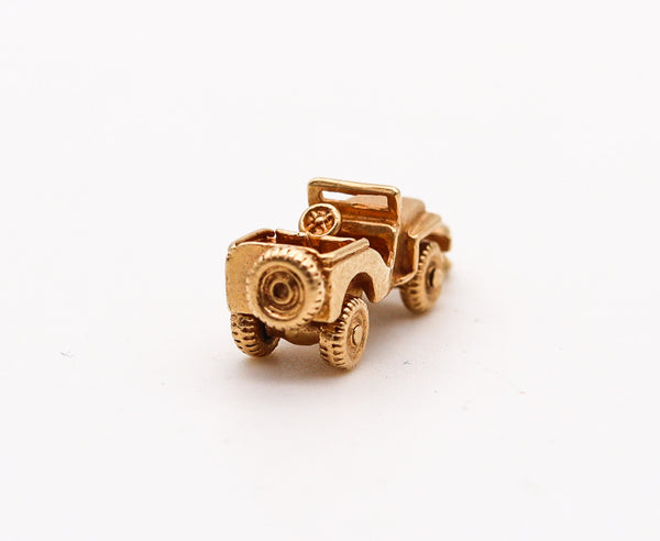 -Retro 1940 Miniature Military JEEP Pendant Charm in Solid 14Kt Yellow Gold