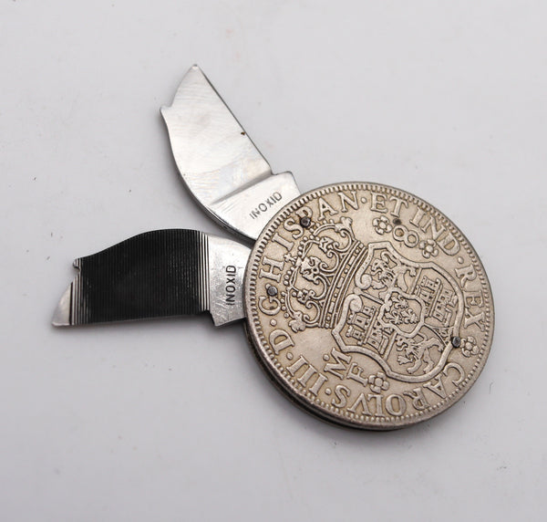 Spanish Coin 1768 Antique Folding Pocket Knife In 916 Sterling Silver