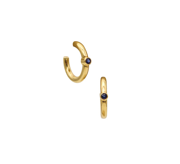 -Reinstein Ross Hoops Earrings In Brushed 18Kt Yellow Gold With Sapphires