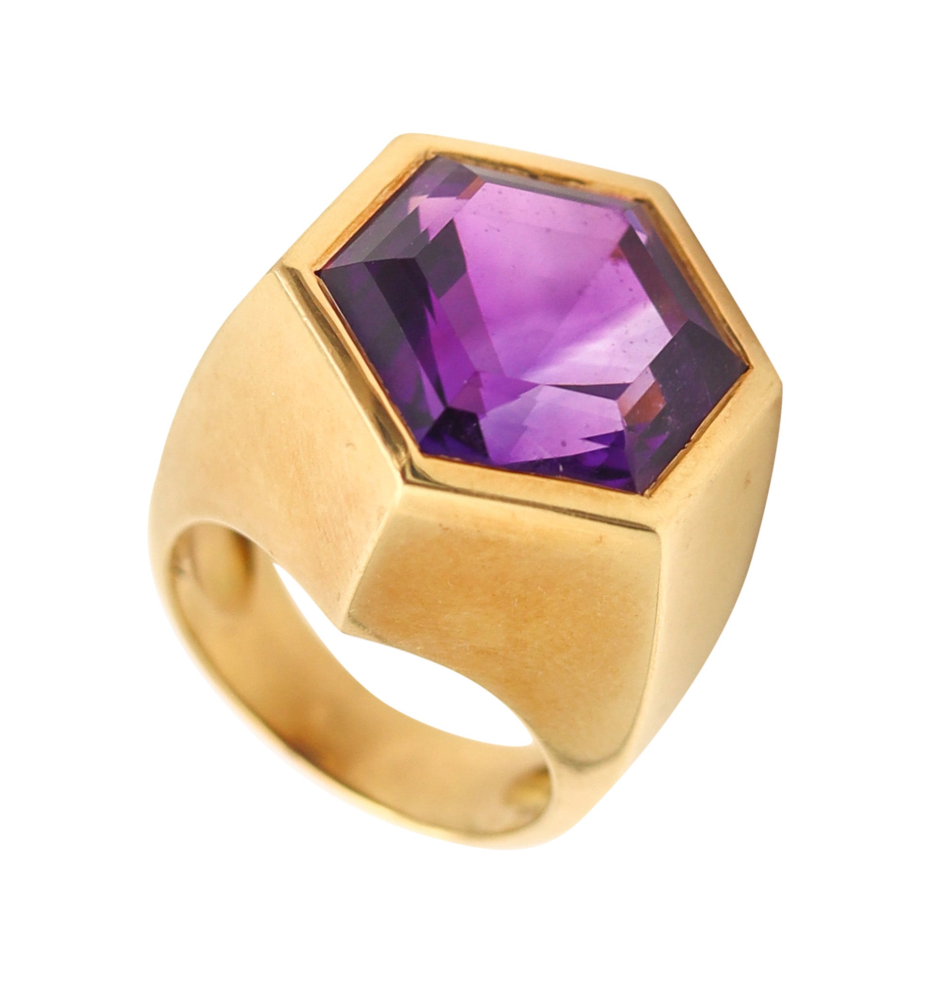 TIFFANY & CO. Paloma Picasso Hexagon Cocktail Ring 18Kt Gold 12.37 Cts Amethyst