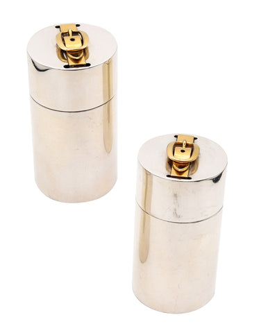 HERMES PARIS 1970 Desk Cylinders Lighter & Cigarettes Box In Gilt And Sterling Silver