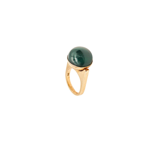 -Knud V. Andersen 1970 Geometric Sculptural Ring In 14Kt Gold With Chrysoprase