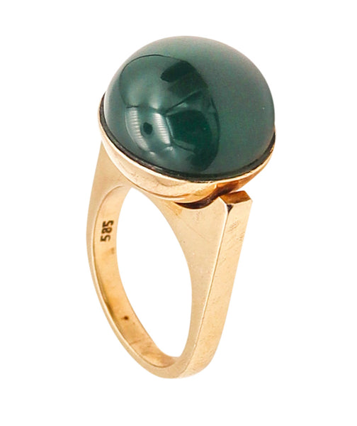 -Knud V. Andersen 1970 Geometric Sculptural Ring In 14Kt Gold With Chrysoprase