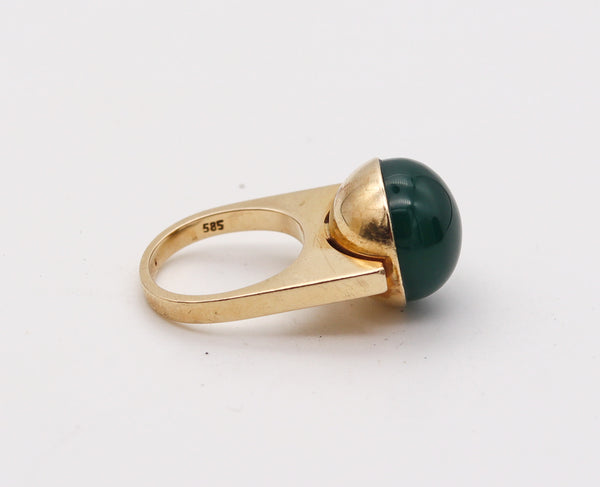 -Knud V. Andersen 1970 Geometric Sculptural Ring In 14Kt Gold With Chrysoprase