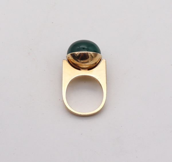 -Knud V. Andersen 1970 Geometric Sculptural Ring In 14Kt Gold With Chrysoprase