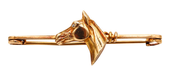 EQUESTRIAN 1940 Horse Tie Bar Pin In 18Kt Yellow Gold With One Diamond