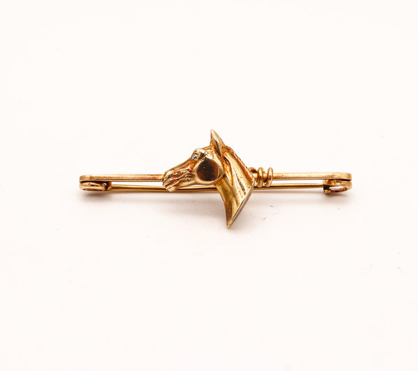 EQUESTRIAN 1940 Horse Tie Bar Pin In 18Kt Yellow Gold With One Diamond