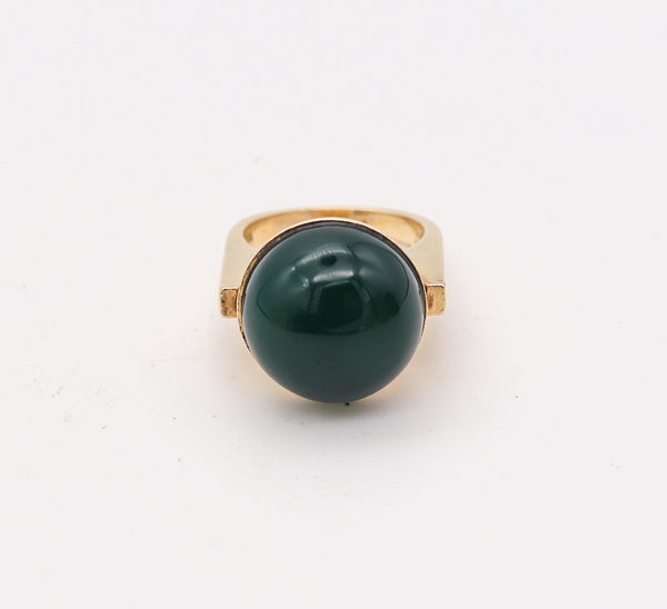 -Knud V. Andersen 1970 Geometric Sculptural Ring In 14Kt Gold With Chrysoprase