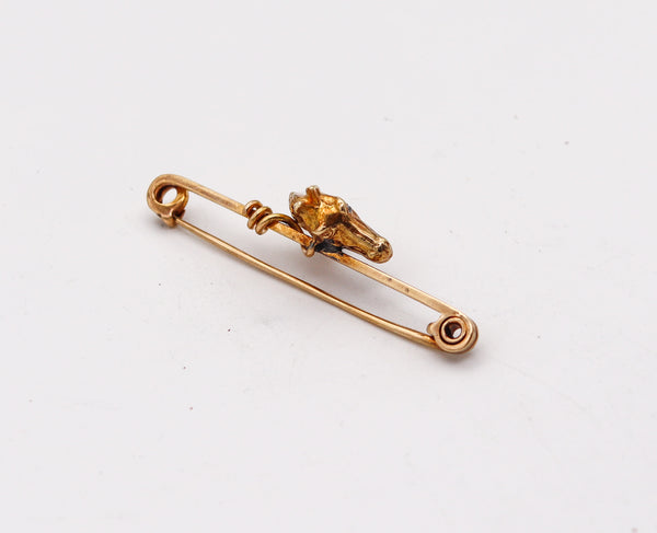 EQUESTRIAN 1940 Horse Tie Bar Pin In 18Kt Yellow Gold With One Diamond