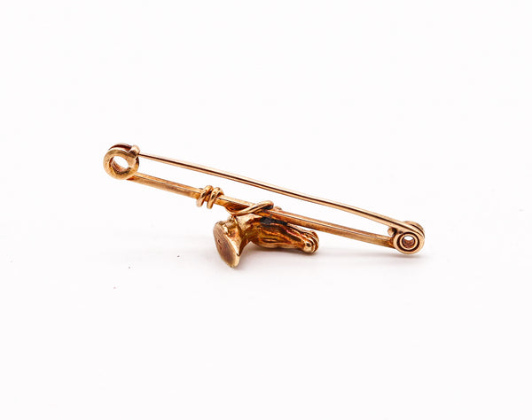 EQUESTRIAN 1940 Horse Tie Bar Pin In 18Kt Yellow Gold With One Diamond