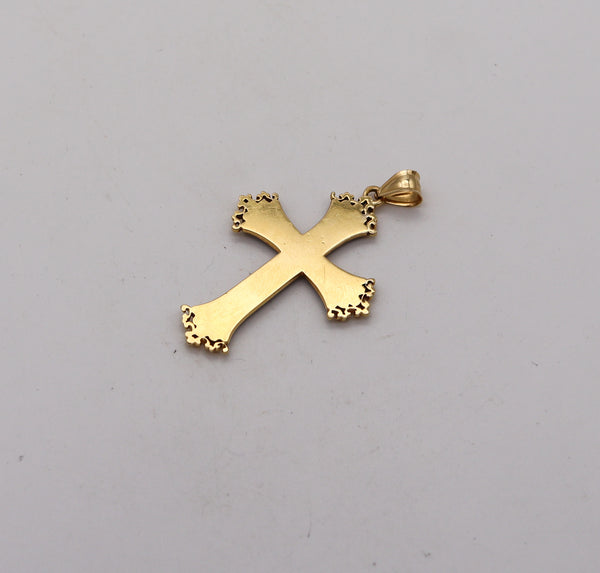 -Italian 1960 Neo Gothic Black Enameled Cross In Solid 18Kt Yellow Gold