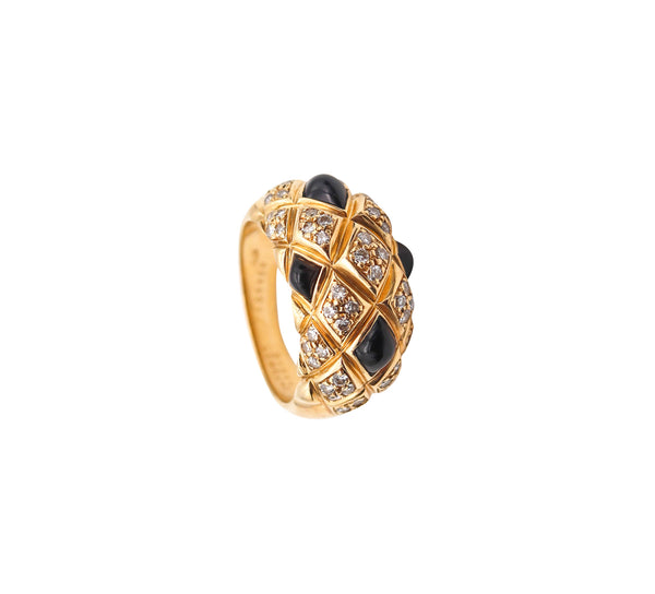 -Chaumet Paris Quilted Cocktail Ring In 18Kt Gold With 1.72 Ctw Diamonds And Onyx