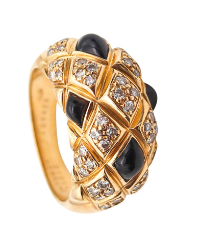 -Chaumet Paris Quilted Cocktail Ring In 18Kt Gold With 1.72 Ctw Diamonds And Onyx