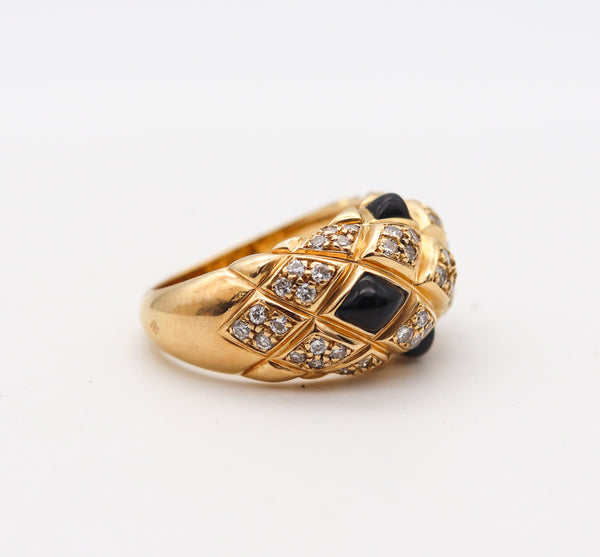 -Chaumet Paris Quilted Cocktail Ring In 18Kt Gold With 1.72 Ctw Diamonds And Onyx